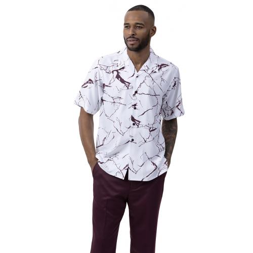 Montique Wine / White Marble Design Short Sleeve Outfit 2062.